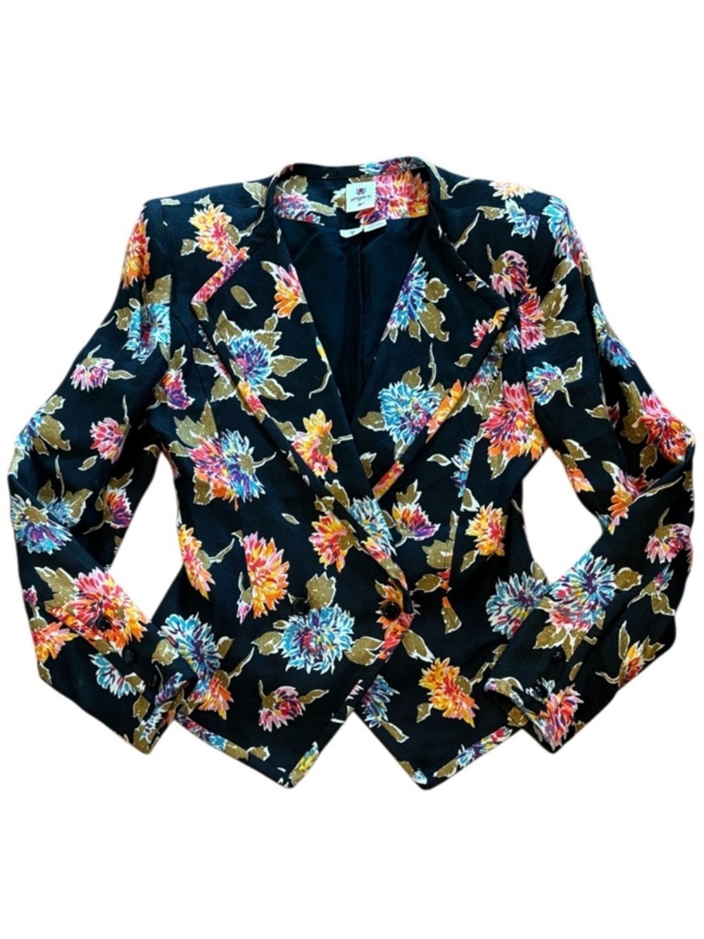 EUC Emanuel Ungaro Vintage Linen Blazer Black Floral Size 4